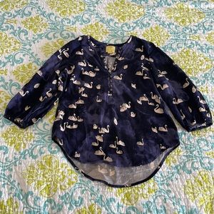 Anthropologie Maeve women’s blouse blue with swan print size M
